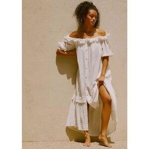 New Anthropologie Ruffle Tiered Off The Shoulder Button Gauze Maxi Dress Small